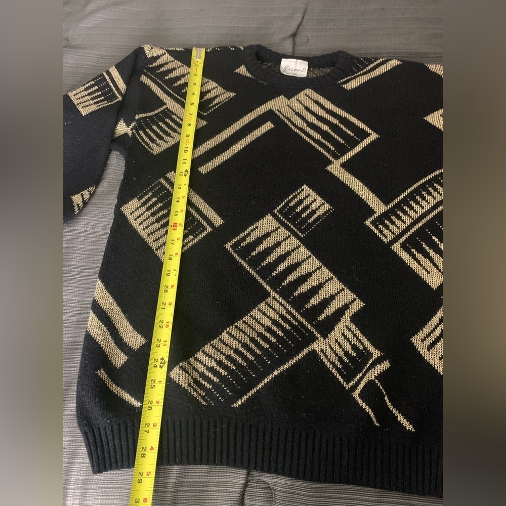 New Vintage Ellen D Collection Abstract Sweater Mini Dress Black Gold Large - Picture 9 of 9